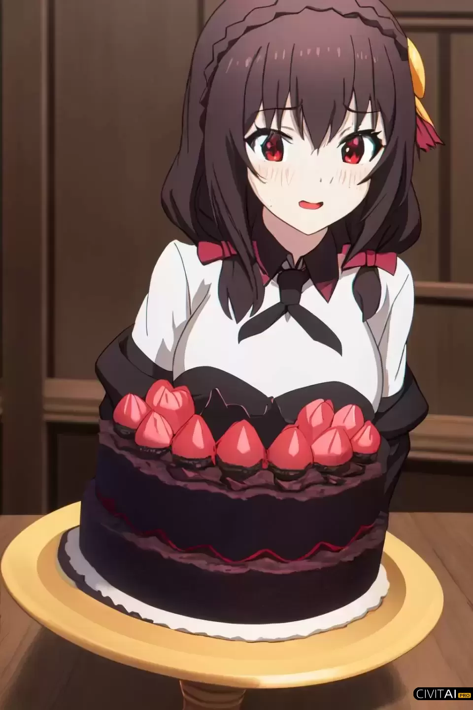 红头发红眼睛手拿蛋糕动漫女孩