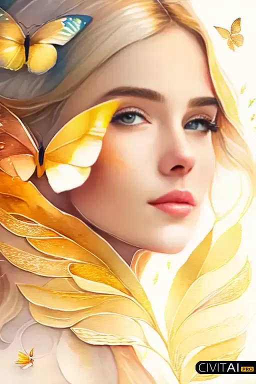 水彩风格翅膀闪烁的天使女孩