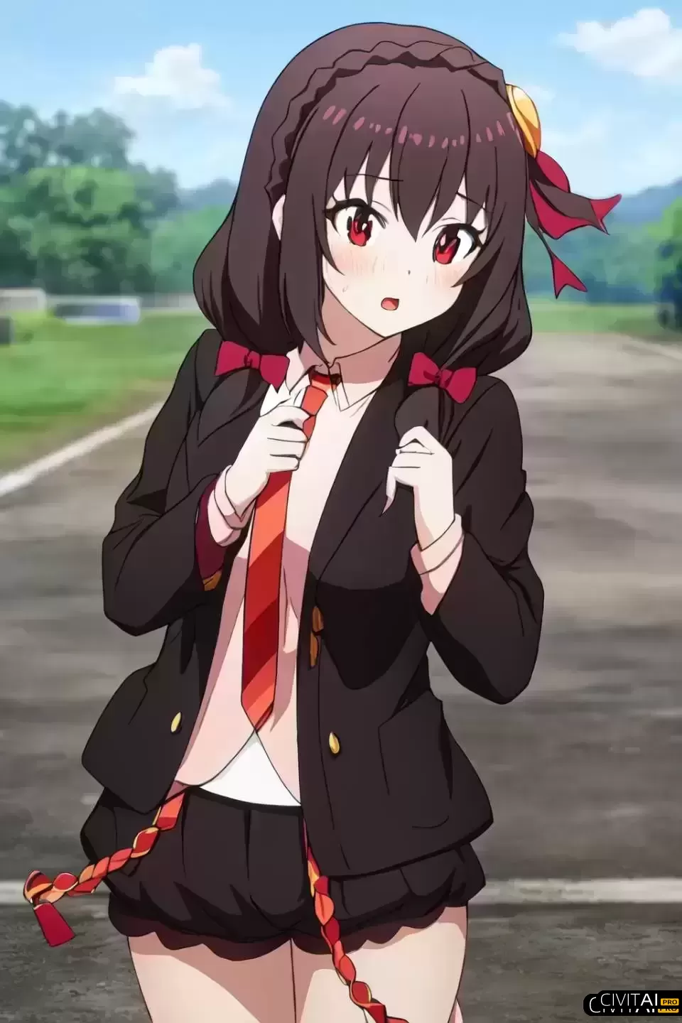 红头发红眼睛穿西装打领带女孩