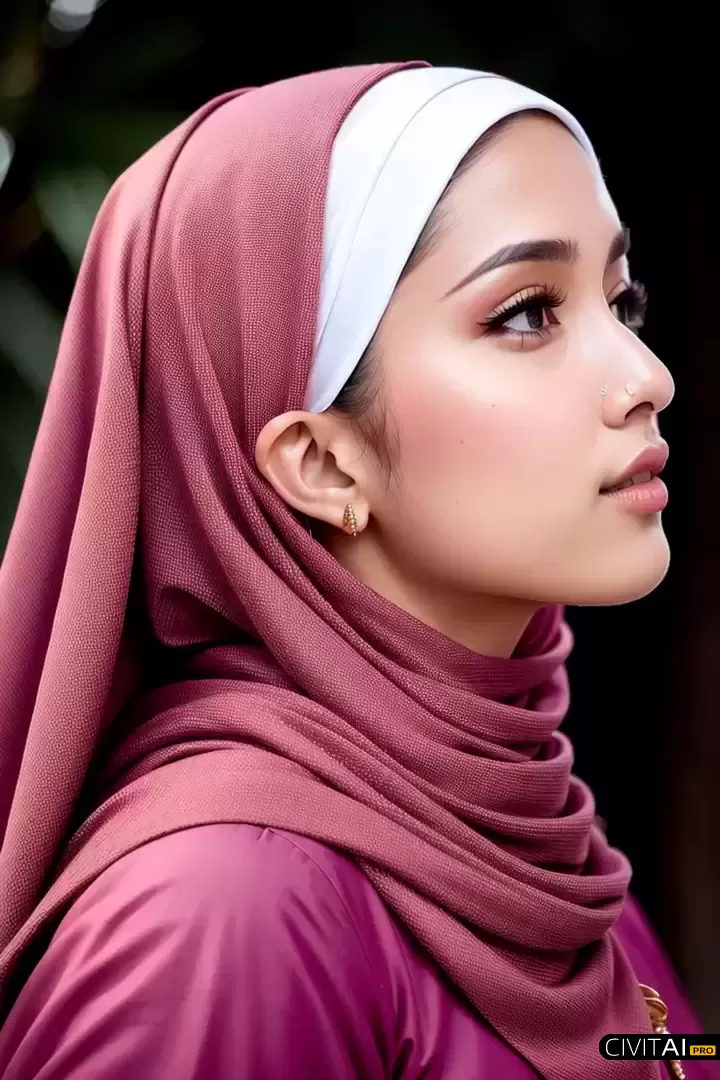 站在繁华街道上的戴头巾女性的特写