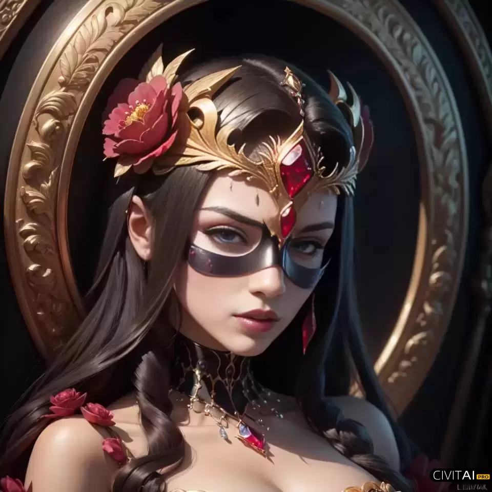 华丽红宝石王冠神秘面具女神