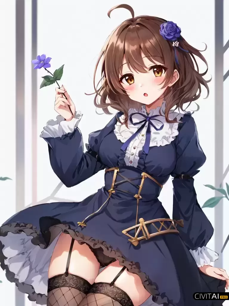 蓝绿褶边裙下的棕眼女孩艾拉希娜