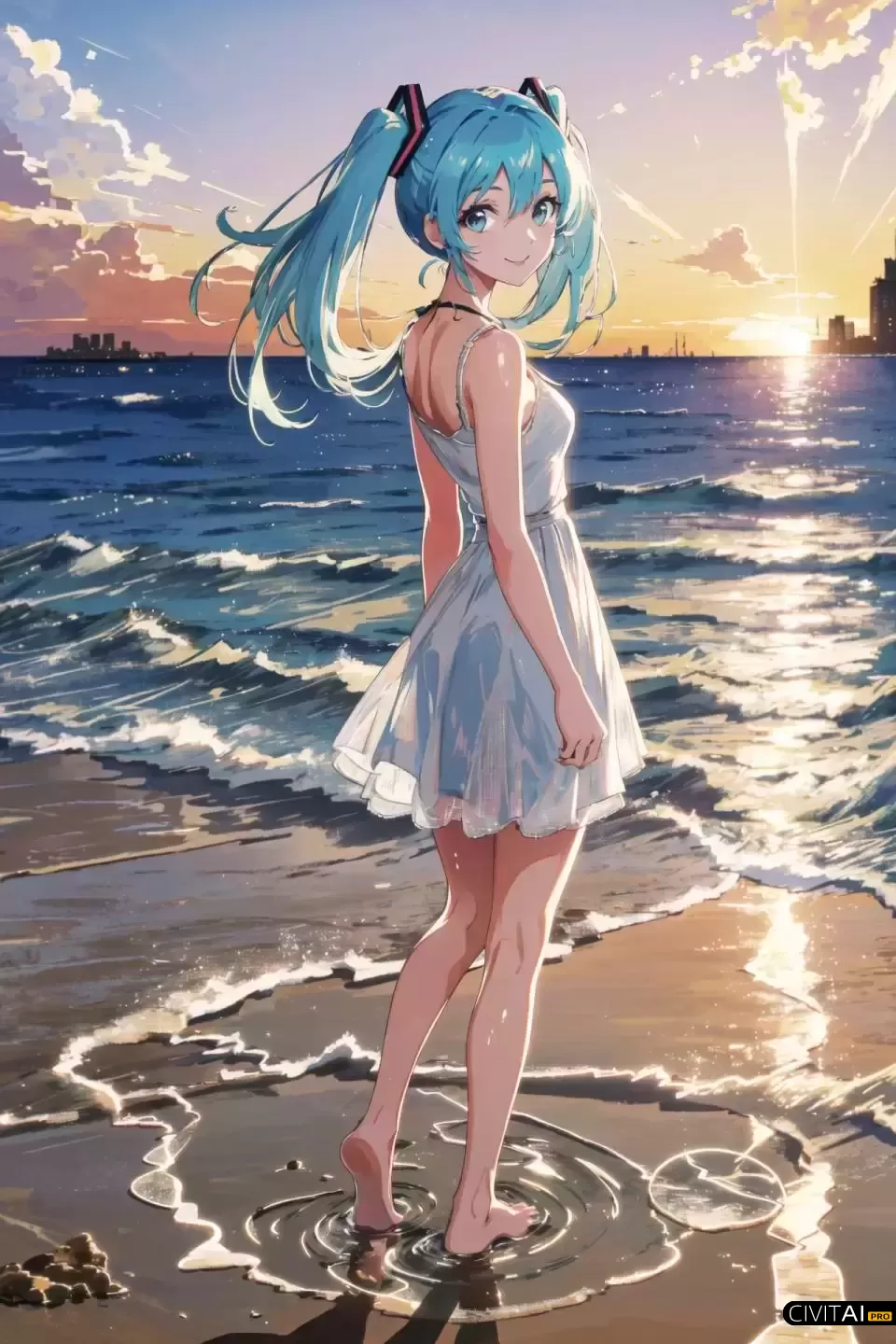 站在海滩边的初音未来插图