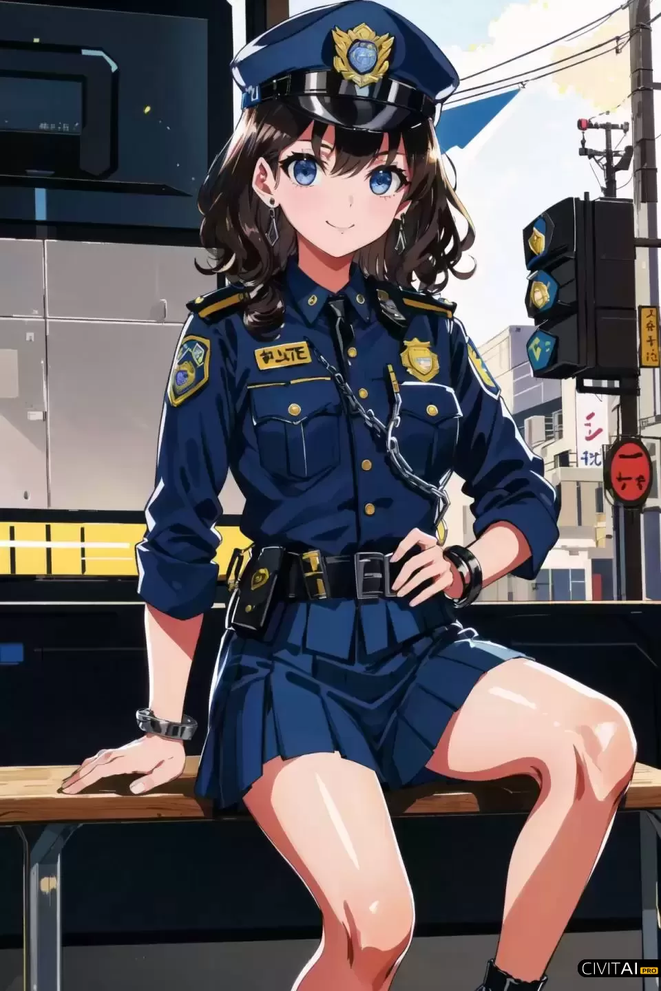 穿警察制服的动漫女警官插图