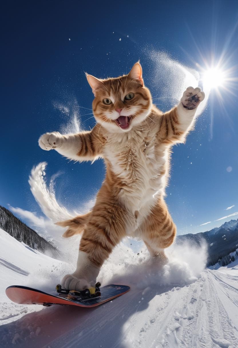 正在滑雪的猫插图 正在滑雪的猫插图