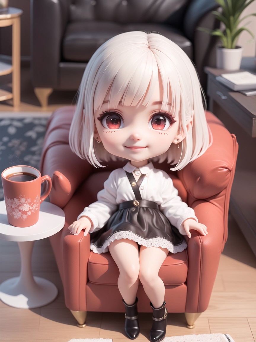 坐在沙发上的可爱女孩插图 坐在沙发上的可爱女孩插图