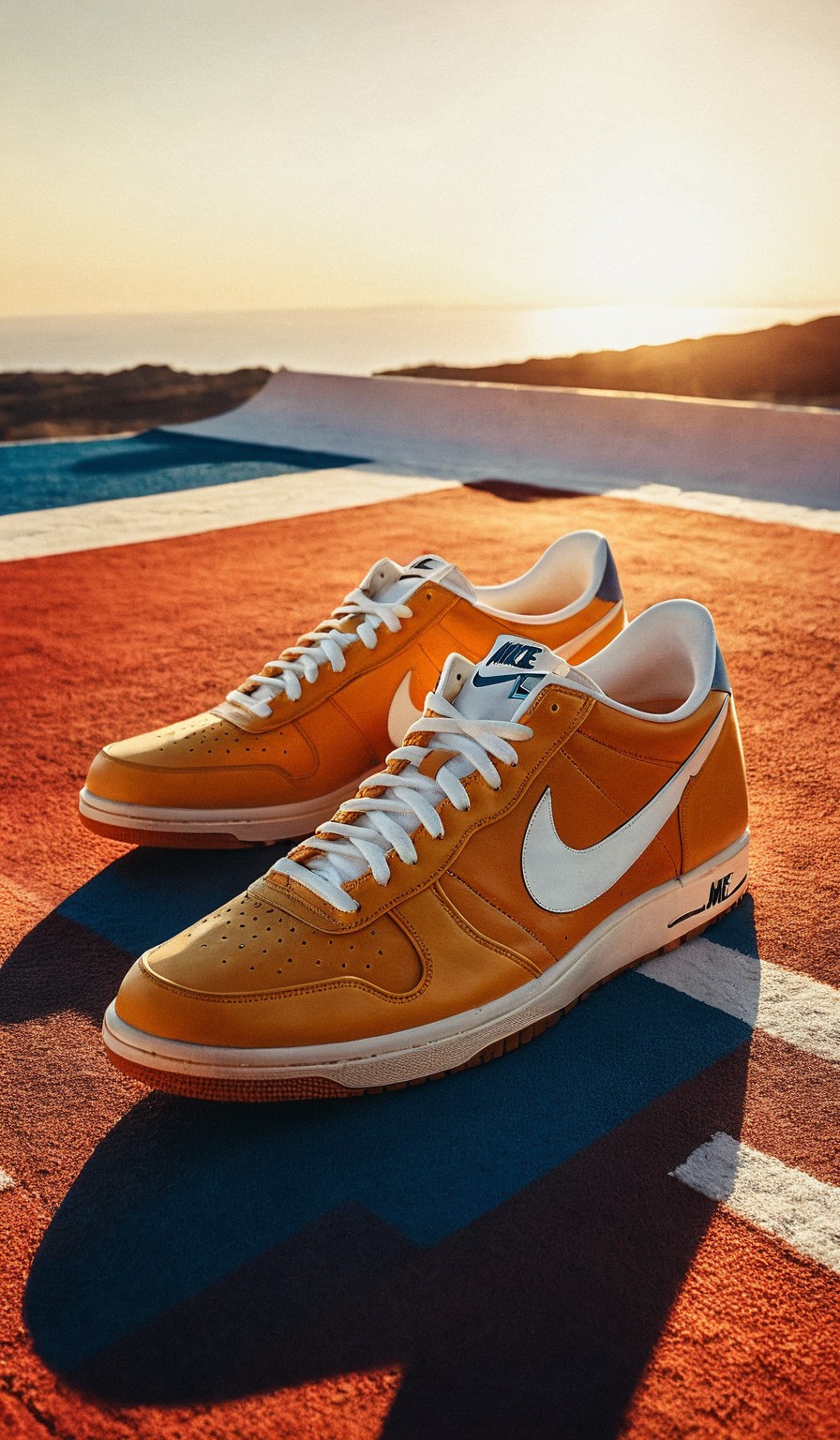 夕阳下的一双耐克鞋