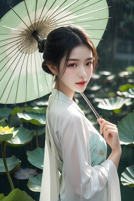 古风美人雨中撑伞写真LoRA插图8