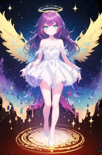 展翅飞翔在超现实星空中的女孩