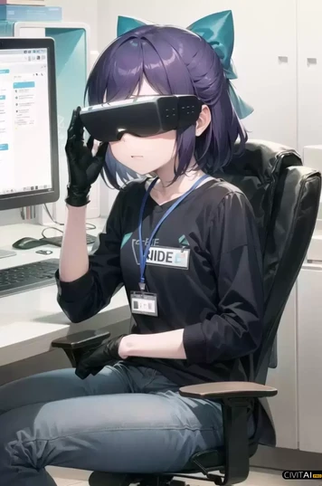 正在玩VR眼睛的短发女孩