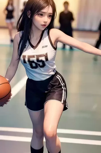 在体育馆里打篮球的女孩