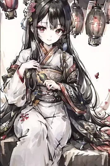 穿着传统中国服饰的水墨风女孩