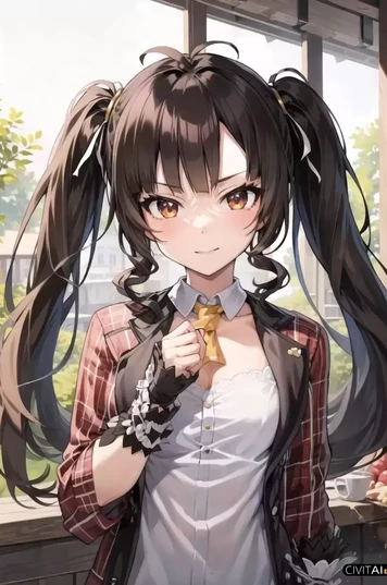 穿格子衬衣的双马尾女孩