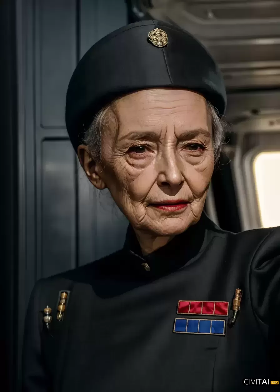 穿着帝国军官制服的80岁老妇人