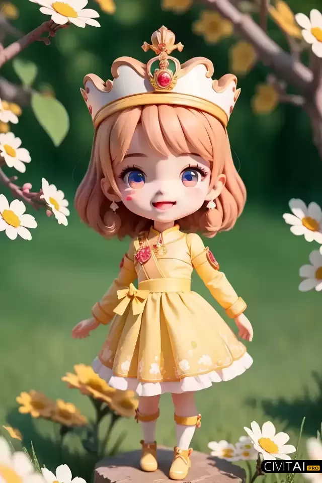 戴王冠穿着连衣裙的公主娃娃