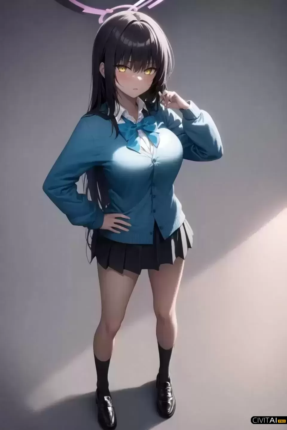 黑发黄眼女孩Karin的全身肖像