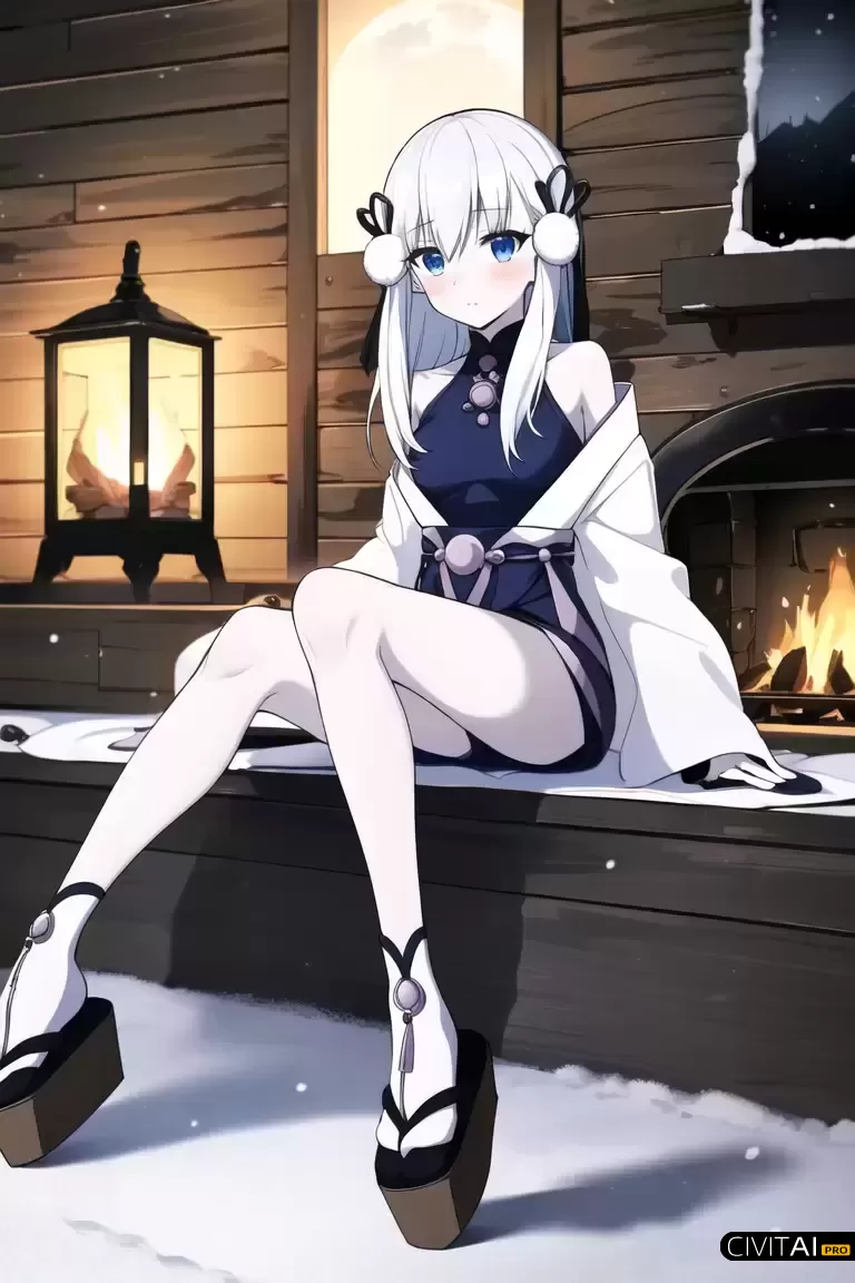 独自坐在木屋火炉旁的白发少女