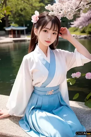 明朝汉服小萝莉在樱花盛开之日
