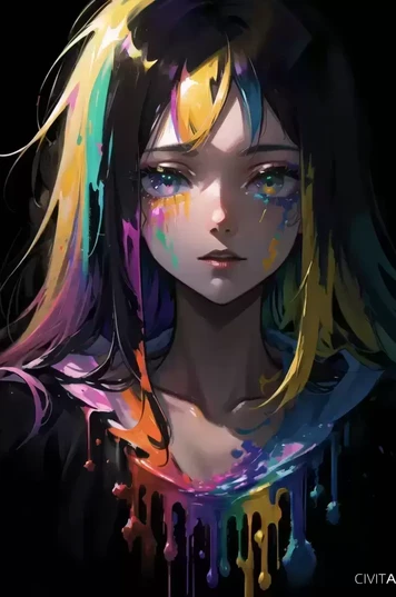 涂满彩虹色颜料的女孩