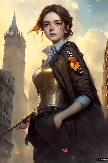 细腻华丽的年轻身穿夹克蝴蝶美女