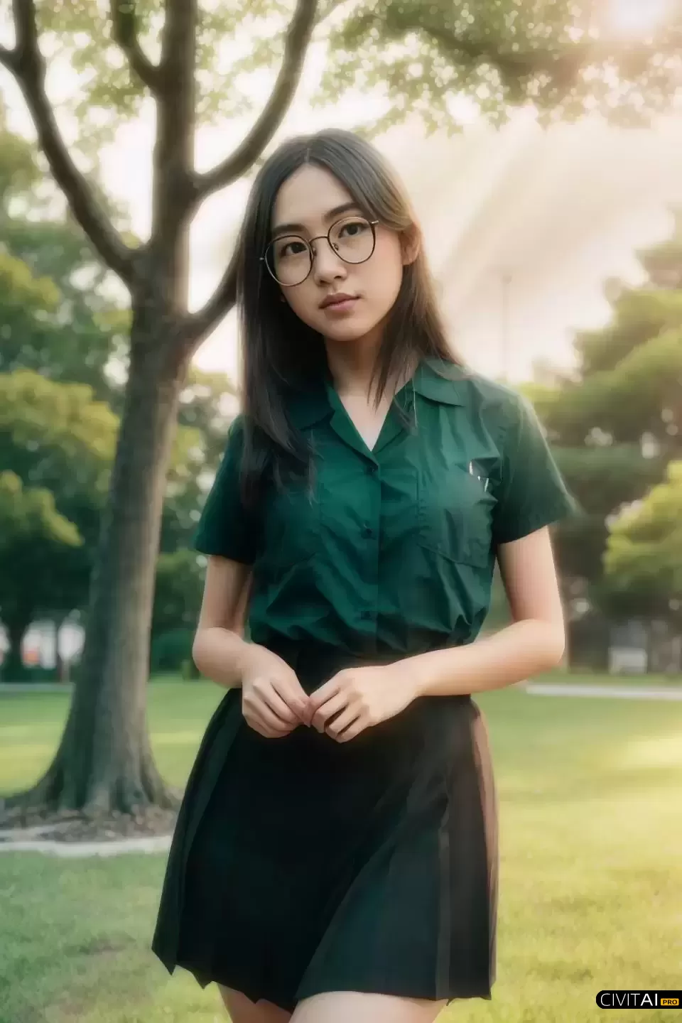 佩戴着圆形眼镜的女大学生