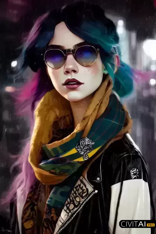 朋克风格女学生鲜艳色调描绘