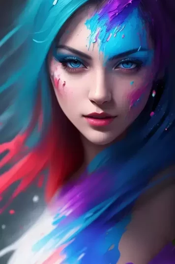 绘画颜料与画布碰撞的女性艺术画