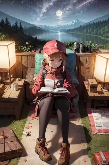 正在户外露营的可爱女孩