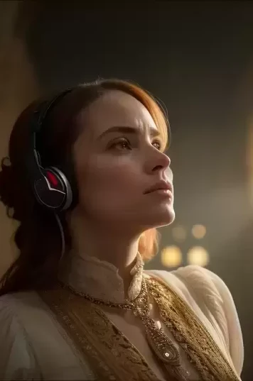 戴耳机穿衬衣的成年女性