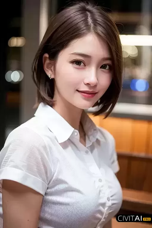 夜晚咖啡厅里可爱女孩的肖像照