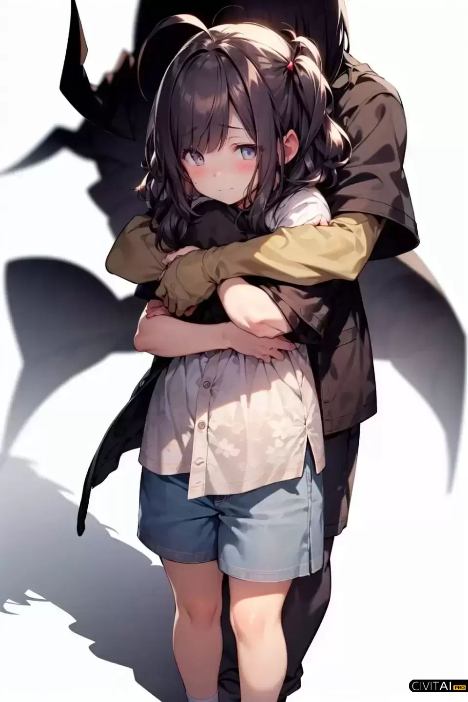 被拥抱的白衬衫女孩