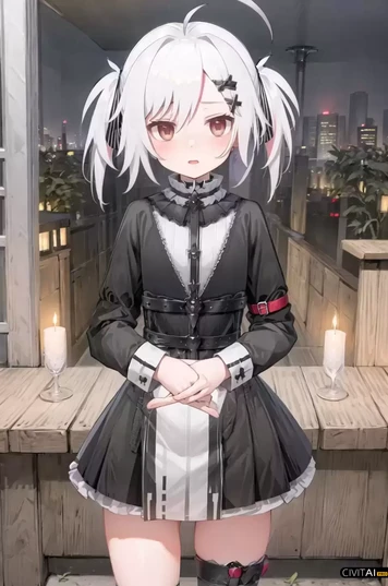 身穿黑色连衣裙的短发女孩
