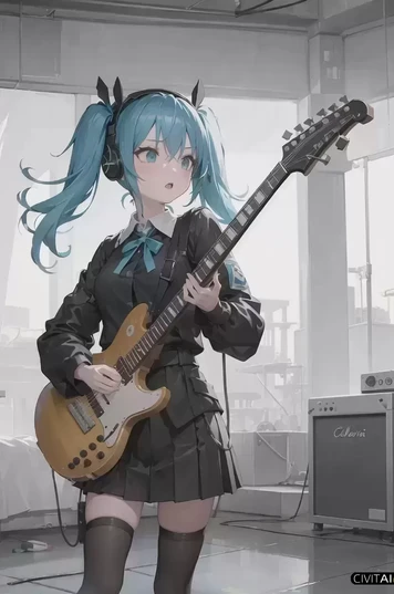 弹电吉他的双马尾女孩