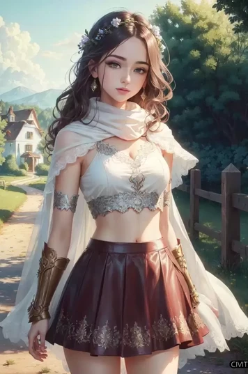 身穿紫色裙子白色披肩的女孩