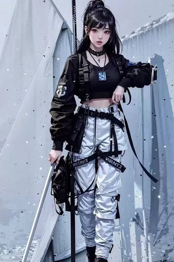 穿着警官鞋戴着珠宝一身科技风的女孩
