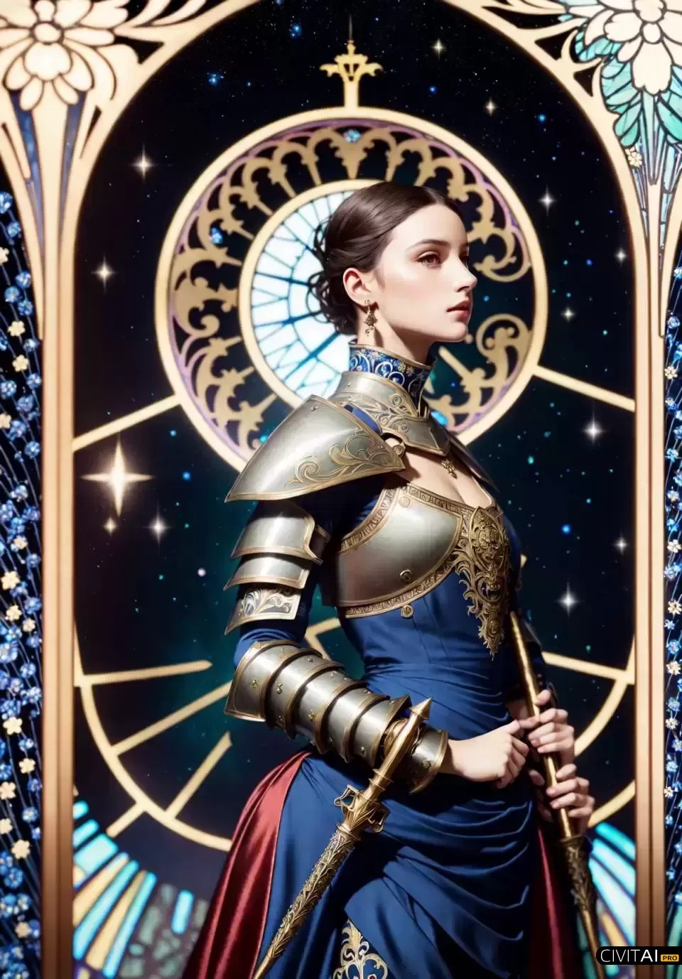 手持武器的美丽女骑士