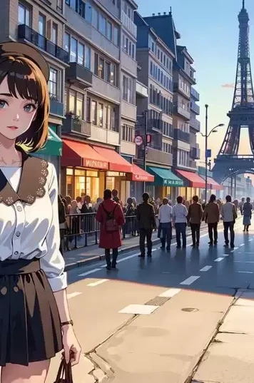 艾菲尔铁塔背景前的女孩