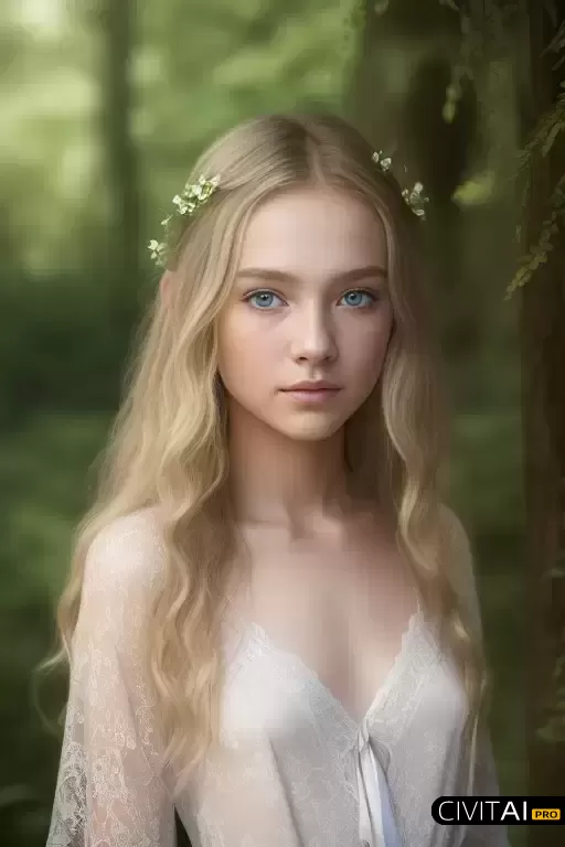 神秘森林里女孩的微笑