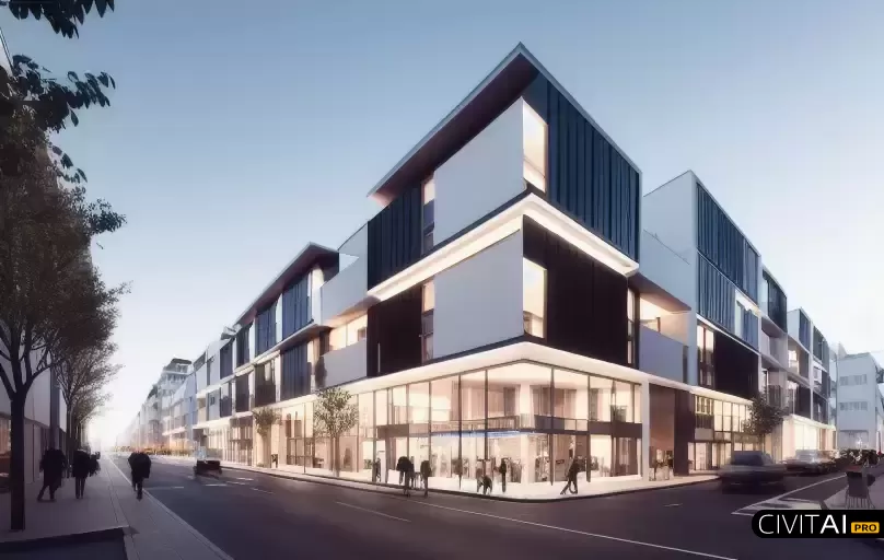 步行街与现代建筑设计效果图