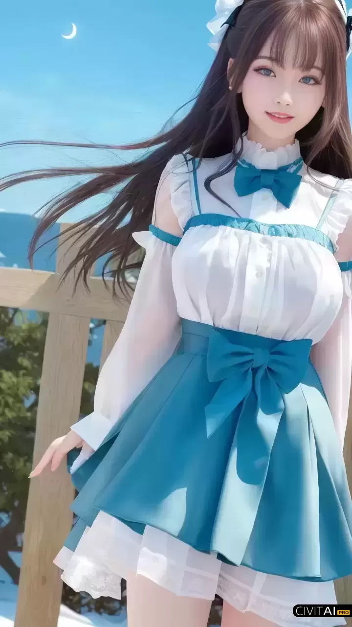 月色雪花下羞涩女子的欢愉瞬间