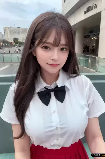 咖啡厅阳台的微笑少女