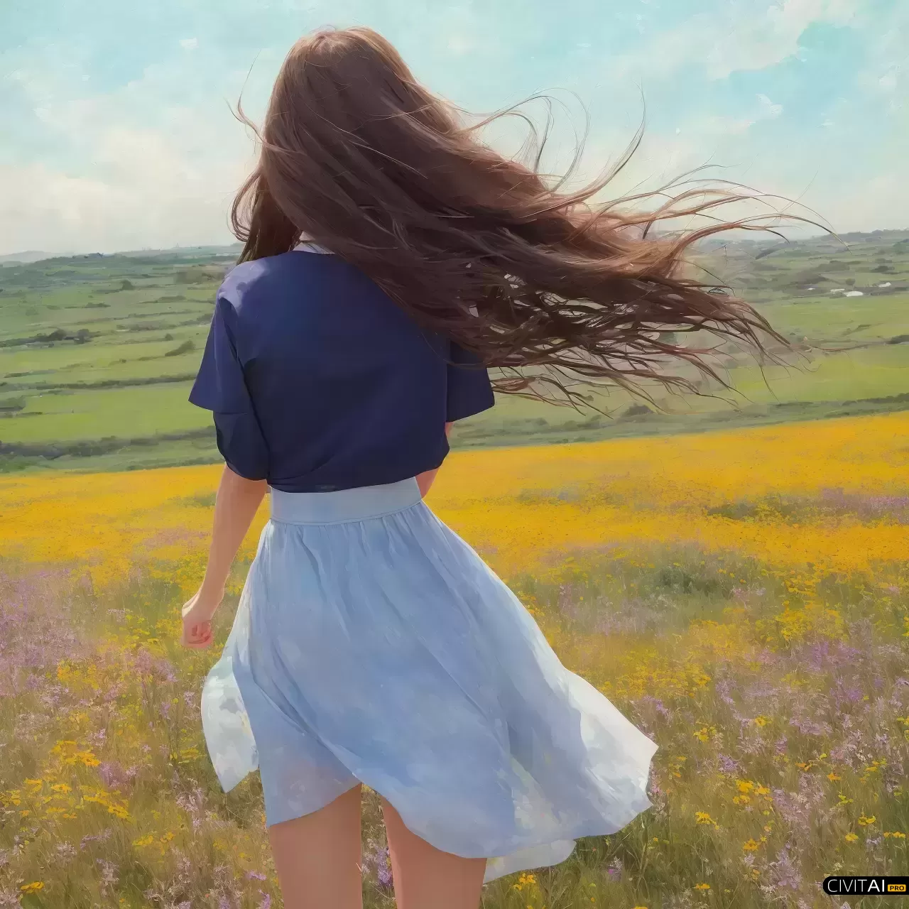 梦幻野花田中印象派风格的女性画像