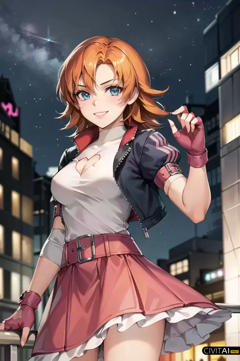 身穿粉色夹克和裙子的短发女孩