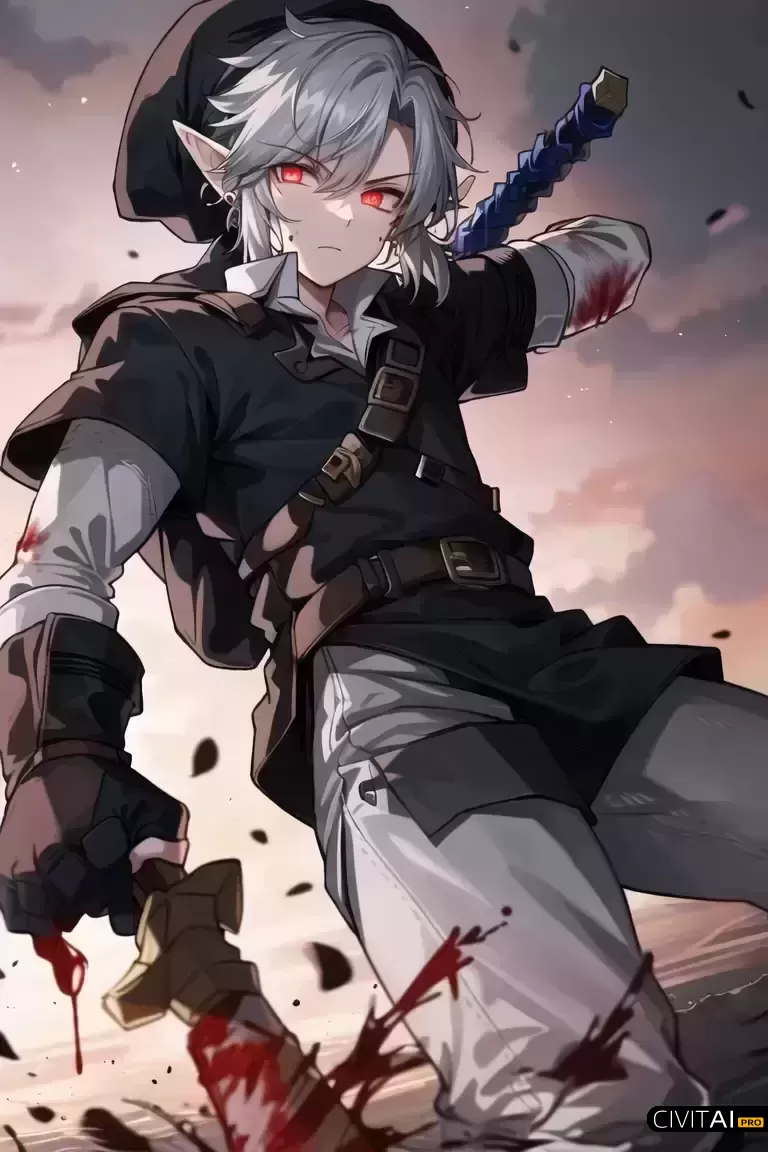 杰作画风中独立的帽子剑士的形象