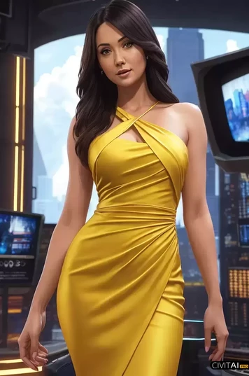 油画中的性感黄裙女郎