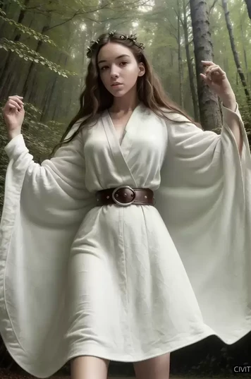 森林里的白袍女性