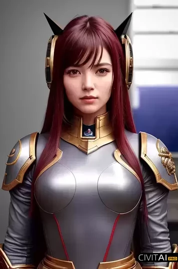 太空海军女战士红蓝重甲沙漠中的影像