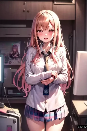 在电脑房里穿衬衣的金发女孩