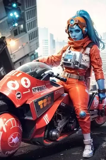 摩托骑行的赛博女战士