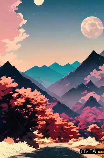 原神风格月夜山林绮丽图景